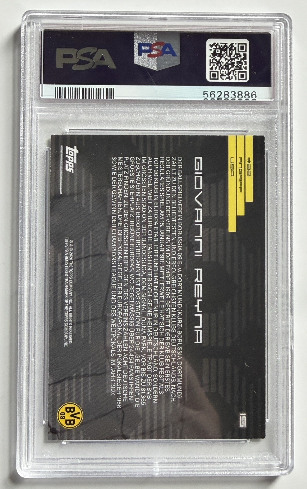 2020 Topps X BVB Borussia Dortmund – Giovanni Reyna #15 PSA 10 USA USMNT