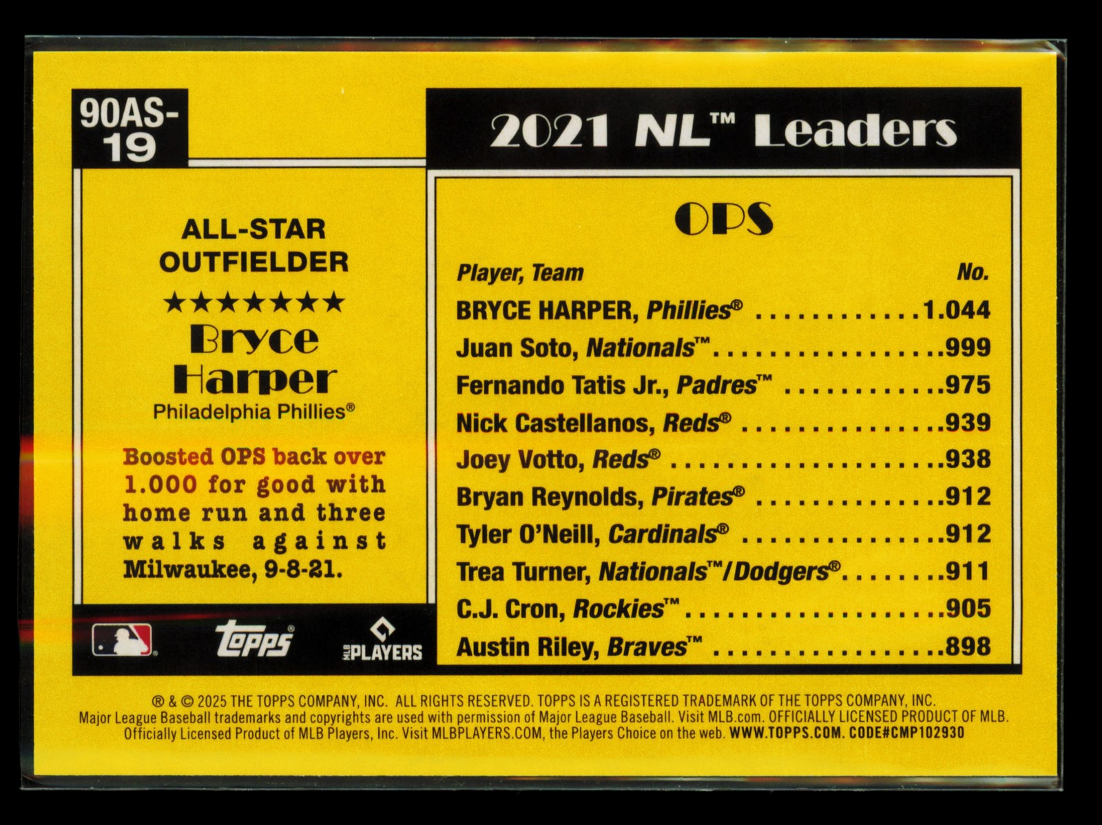2025 Topps #90AS-19a Bryce Harper 1990 Topps Baseball 35th Anniversary All-Stars