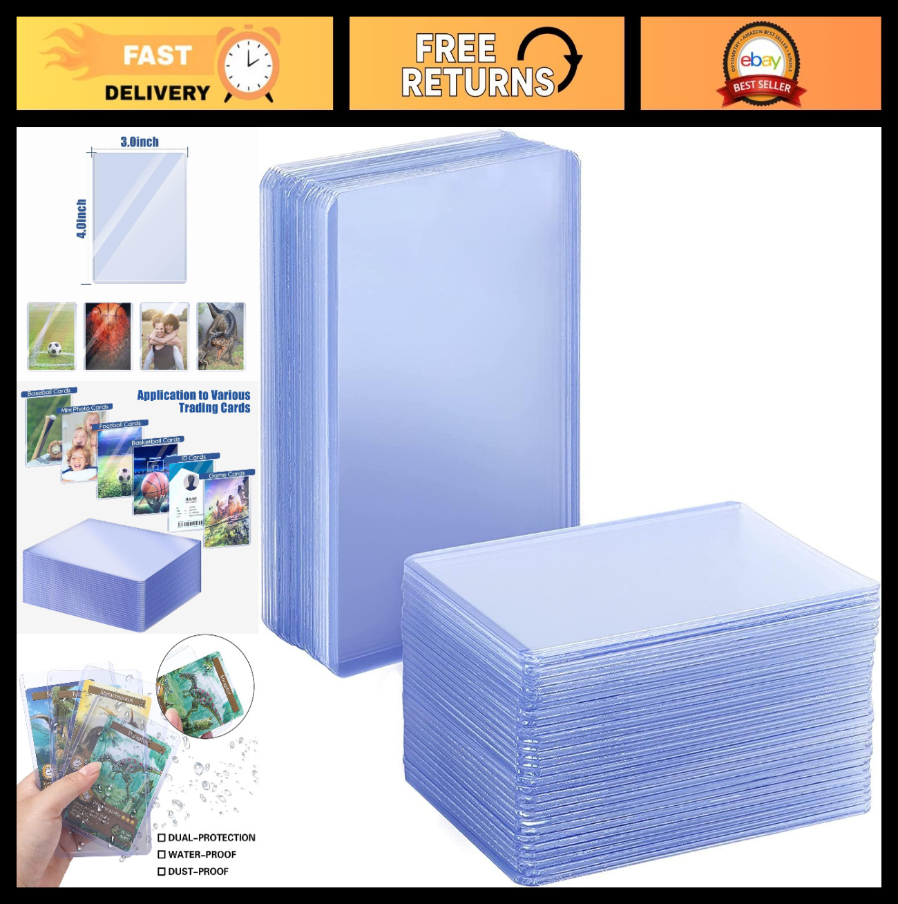 400 PCS Trading Card Protectors – Premium Toploaders & Penny Sleeves Set