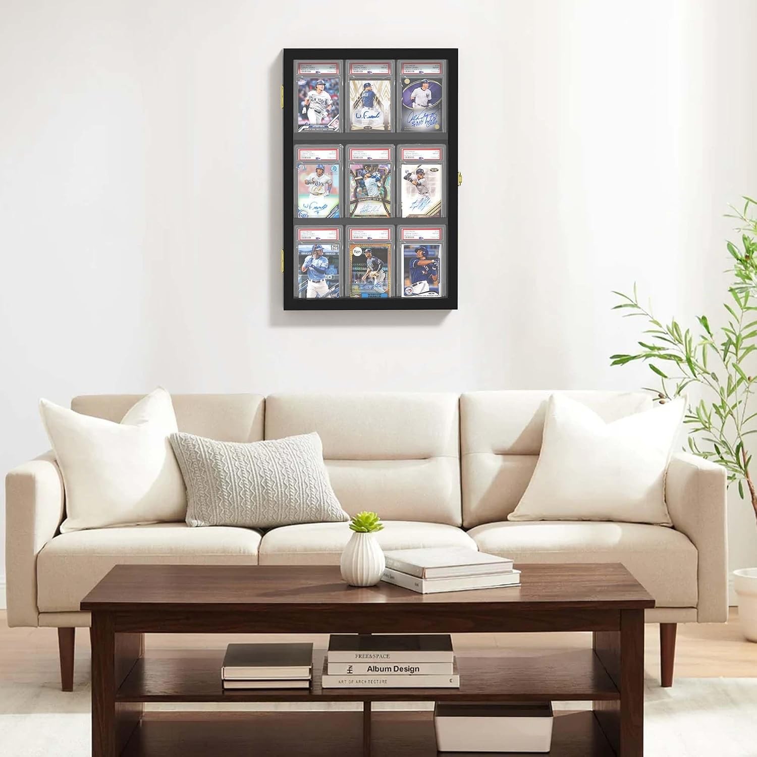 Graded Trading Card Display Case – Hexagon Wood & Acrylic Frame with Sliding Fro