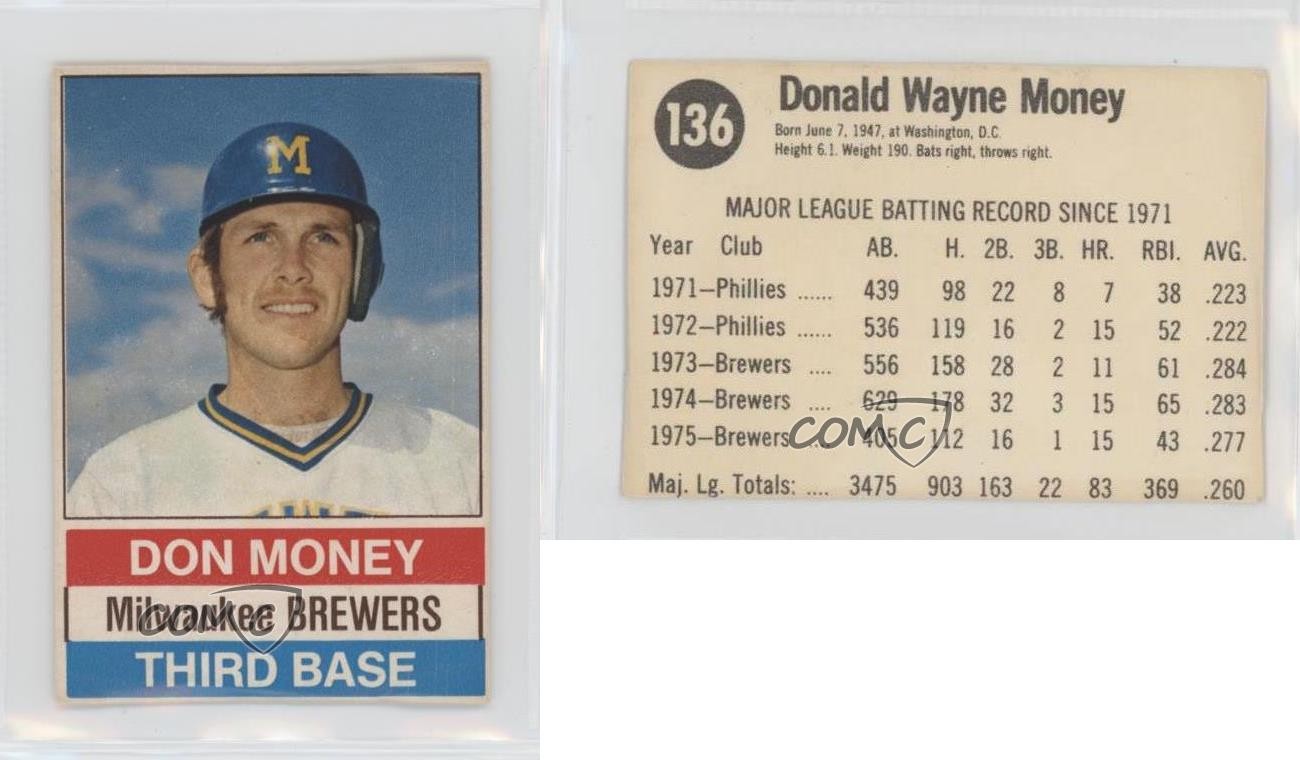 1976 Hostess All-Star Team Don Money (Black Back) #136 0ot5