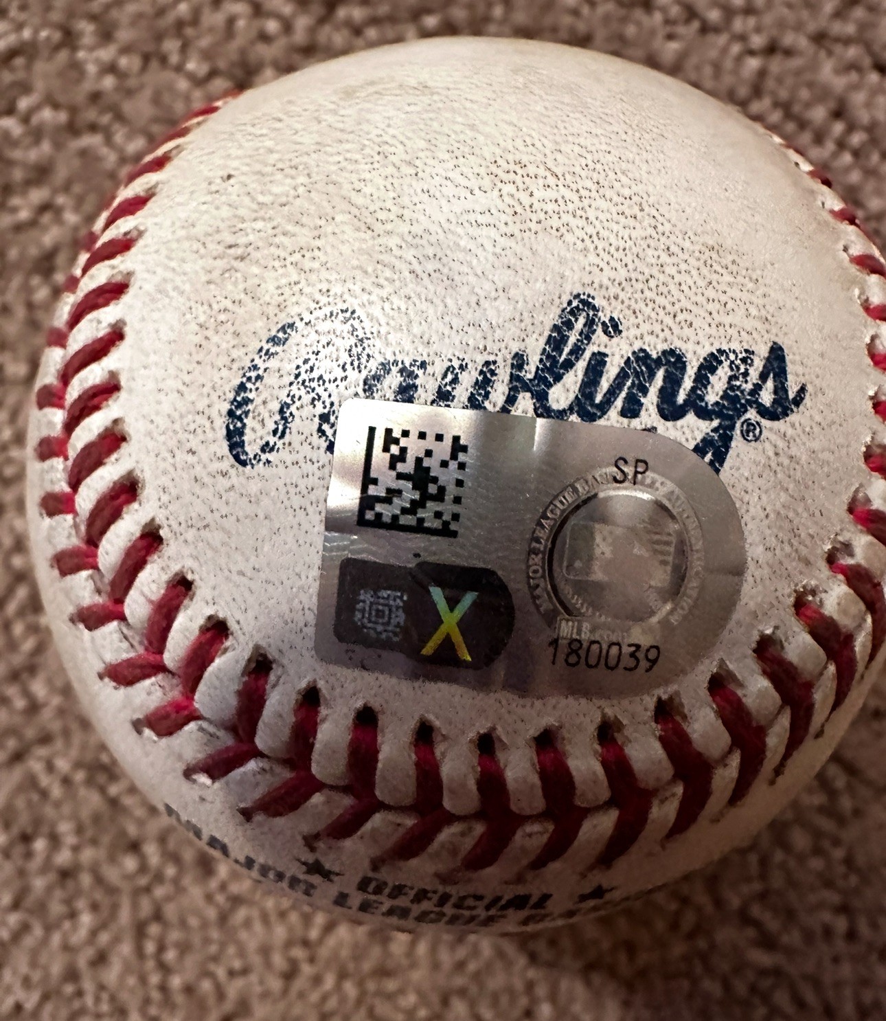 Paul Skenes Game Used Ball 1 LEFT 4/1/26, He Won, Used 2 pitches Curve & Sinker