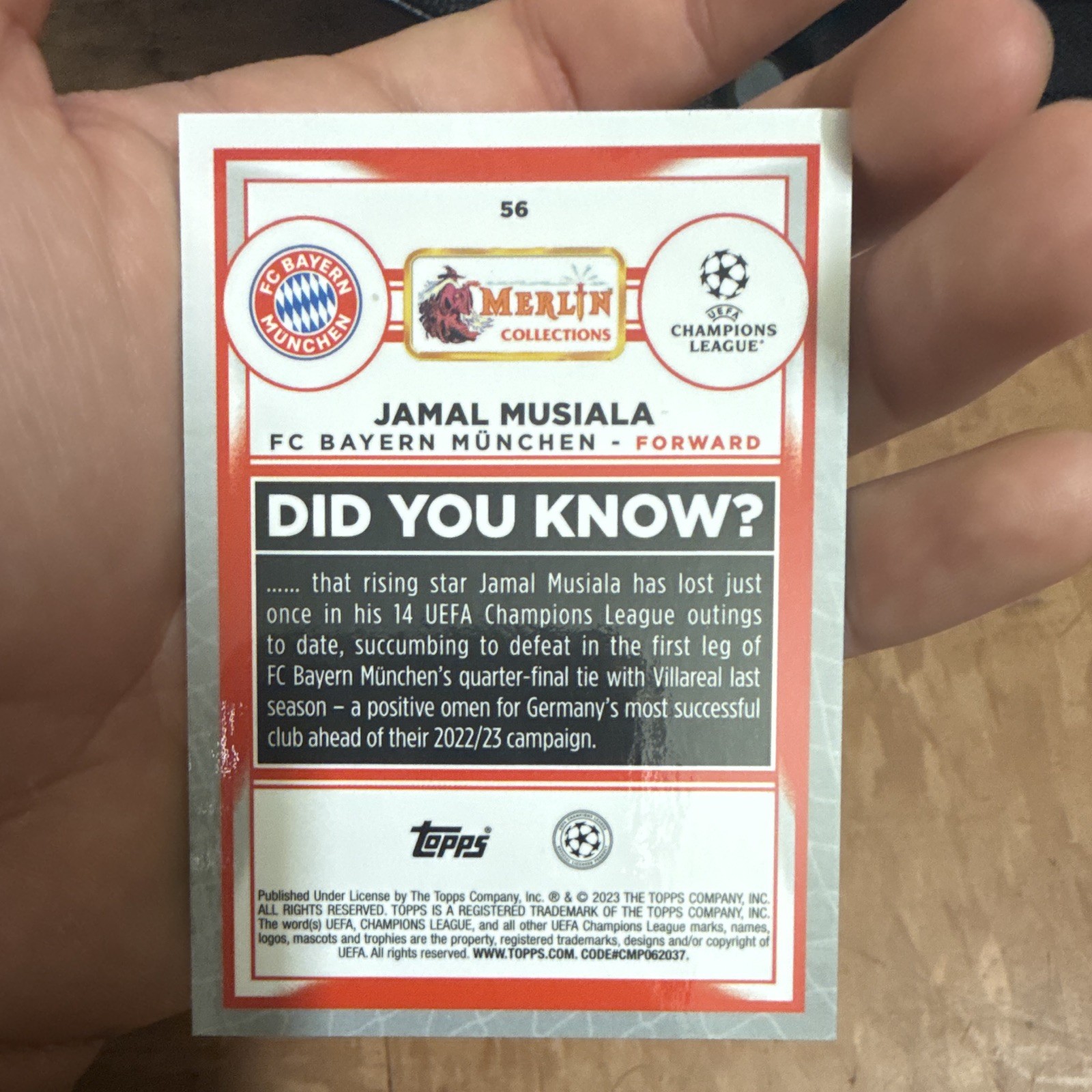 Topps 2022-23 Merlin UEFA Club Competitions Jamal Musiala #56 FC Bayern 10/15