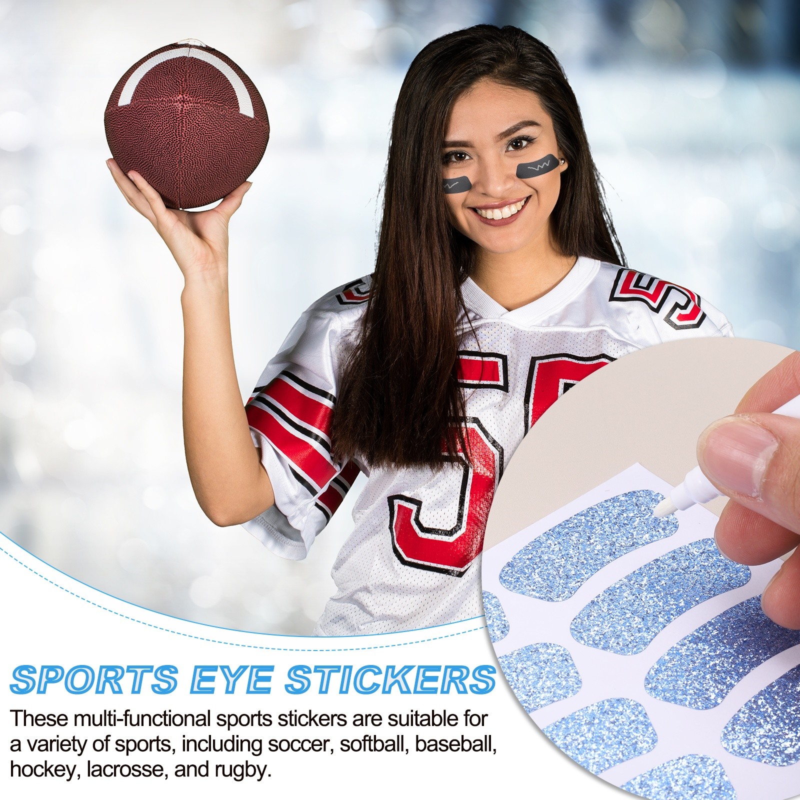 60 Pair Sports Eye Stickers Face Stickers with 1Pcs White Pencil Shiny Blue