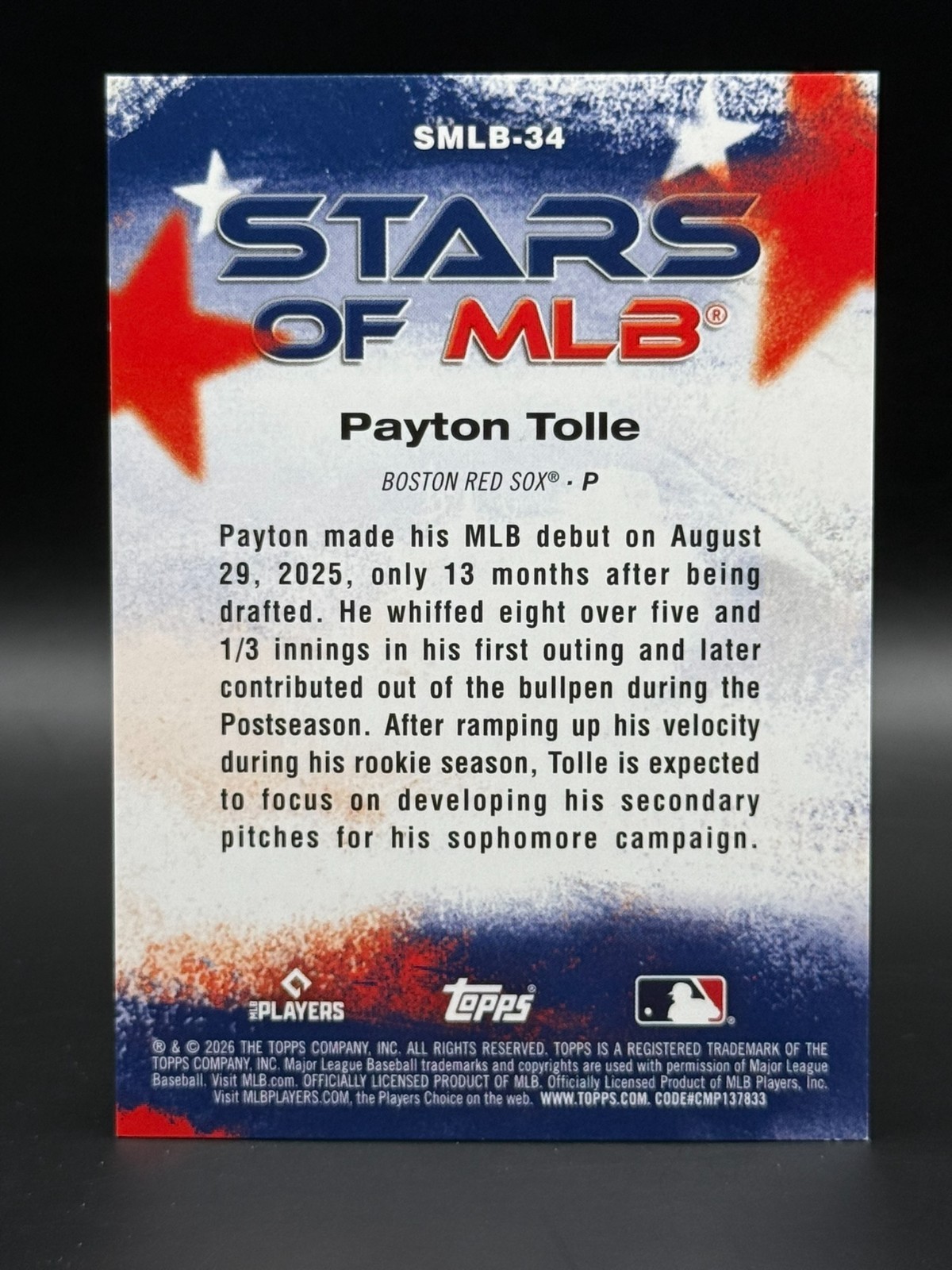 2026 Topps Series 2 Stars of MLB Payton Tolle #SMLB-34 BLACK FOIL /10 Rookie