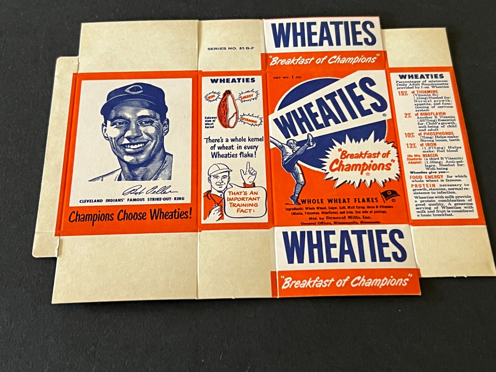 1951 Wheaties Bob Feller- never assembled flat box– Cleveland Indians–exmt