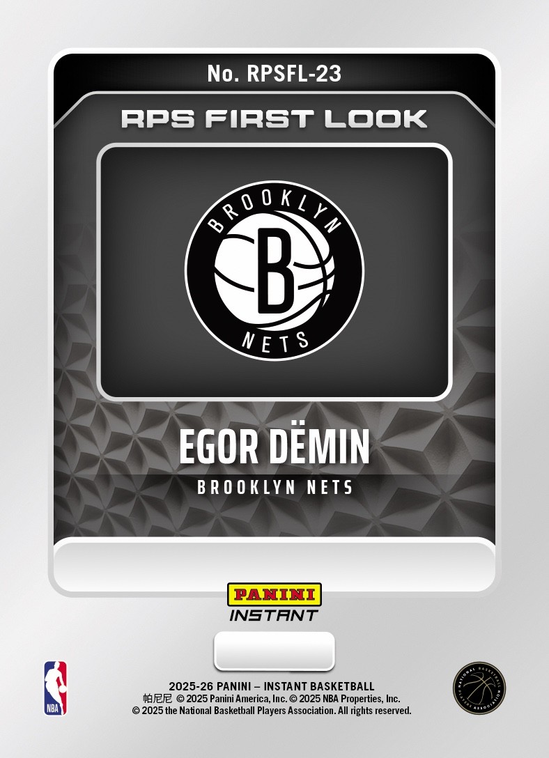 Egor Demin 2025 Panini Instant NBA RPS First Look #23 RC – Qty