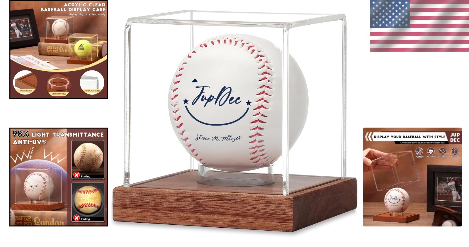 Clear Acrylic Baseball Holder on Wooden Base – Perfect for Memorabilia Display