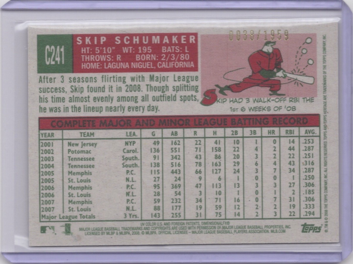 2008 Topps Heritage Chrome Skip Schumaker /1959 St. Louis Cardinals #C241