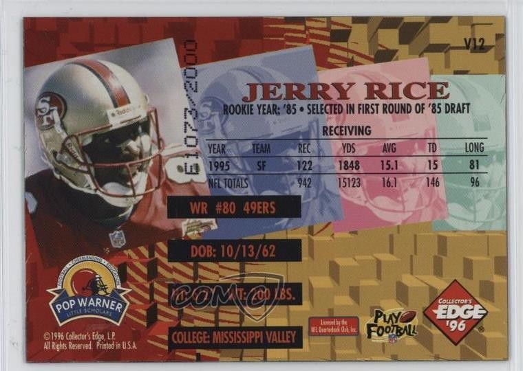 1996 Advantage Video Shop at Home Buyer Incentive /2000 Jerry Rice #V12 HOF 0h6x