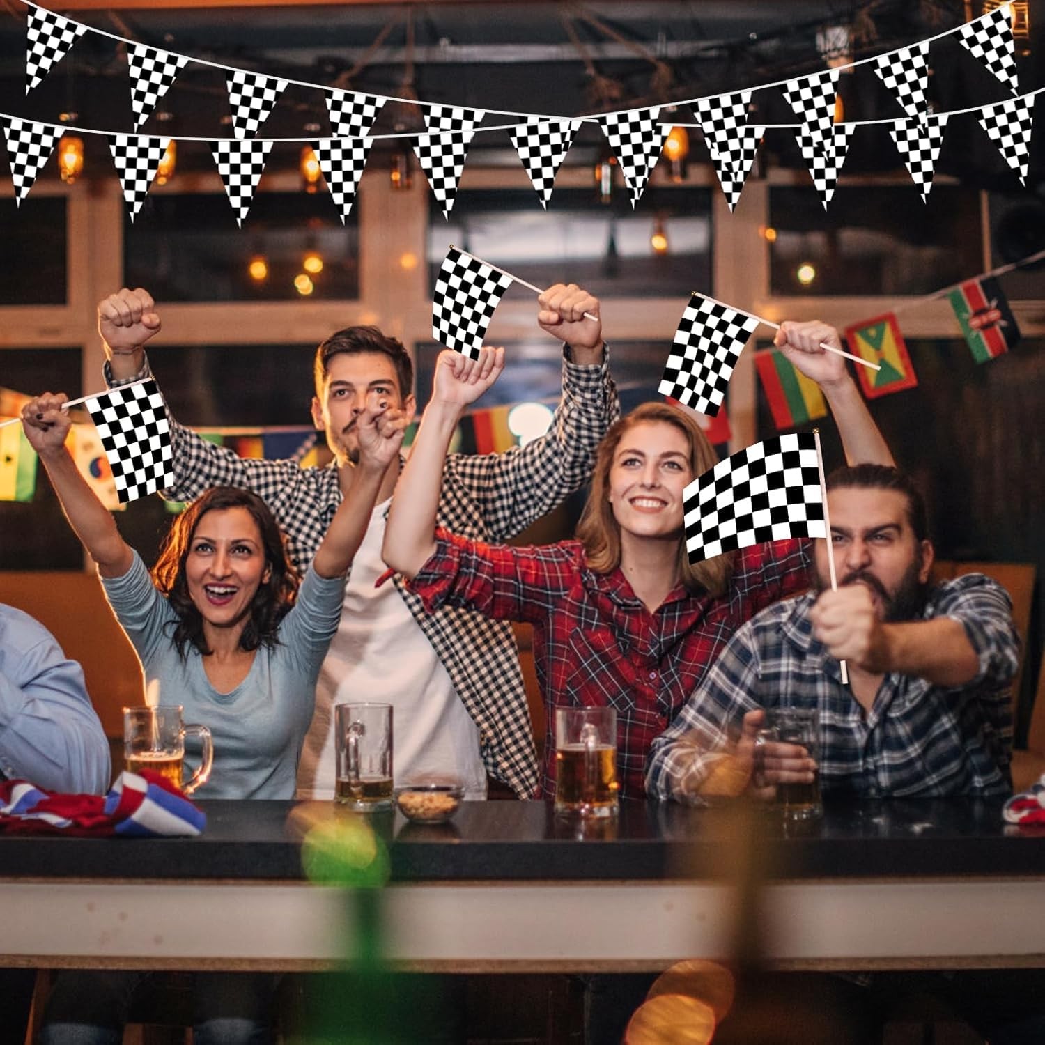 AhfuLife 120 Pcs Checkered Pennant Flag 5.51×8.26 in-120 Pcs, Black and White