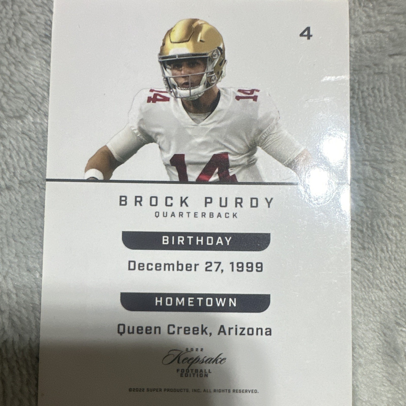 Super Products Inc. 2022 Keepsake Football Brock Purdy 49ers #40 01/25