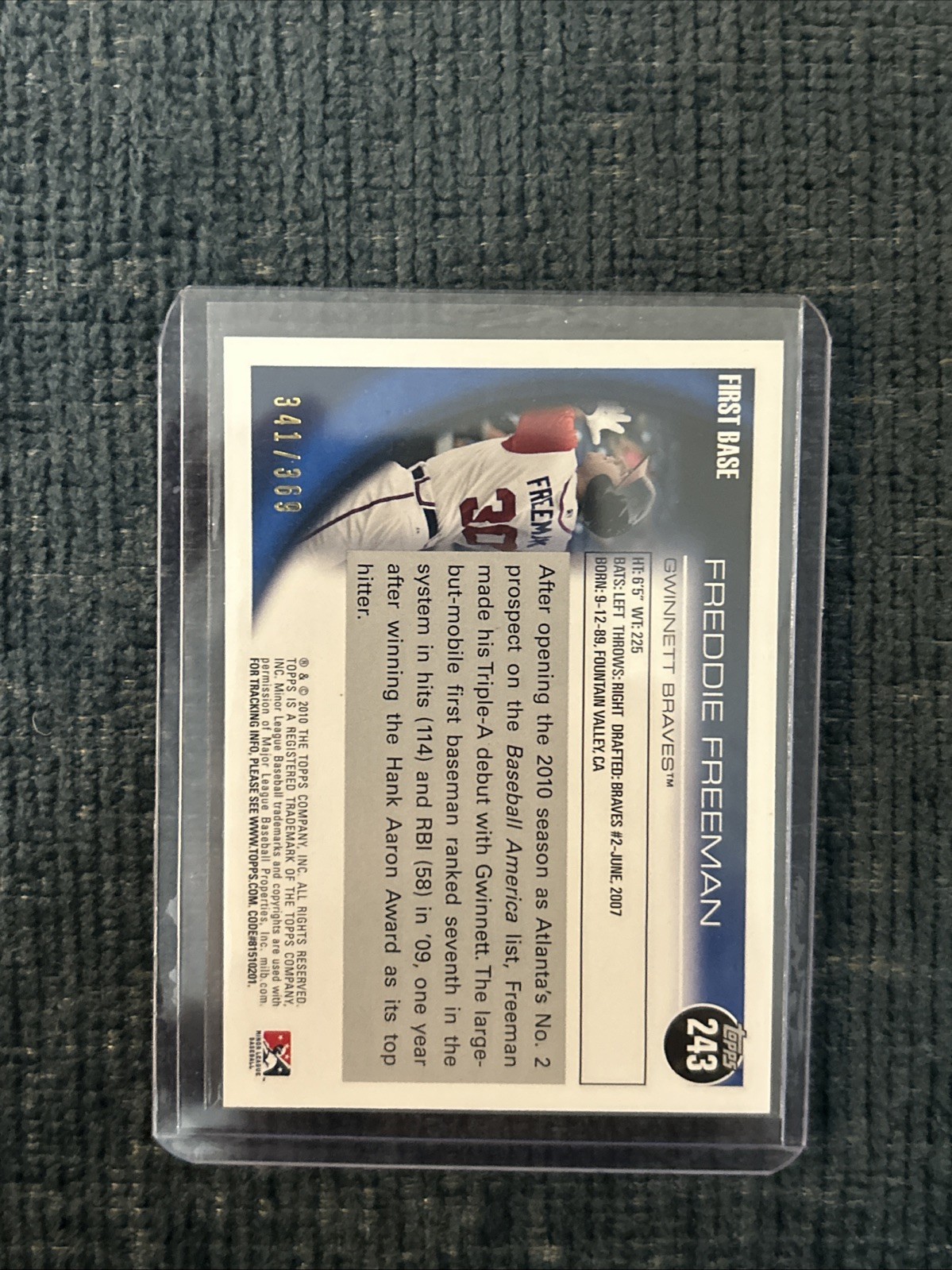 2010 Topps Pro Debut Freddie Freeman #243 Blue /369 Rookie RC Braves SP