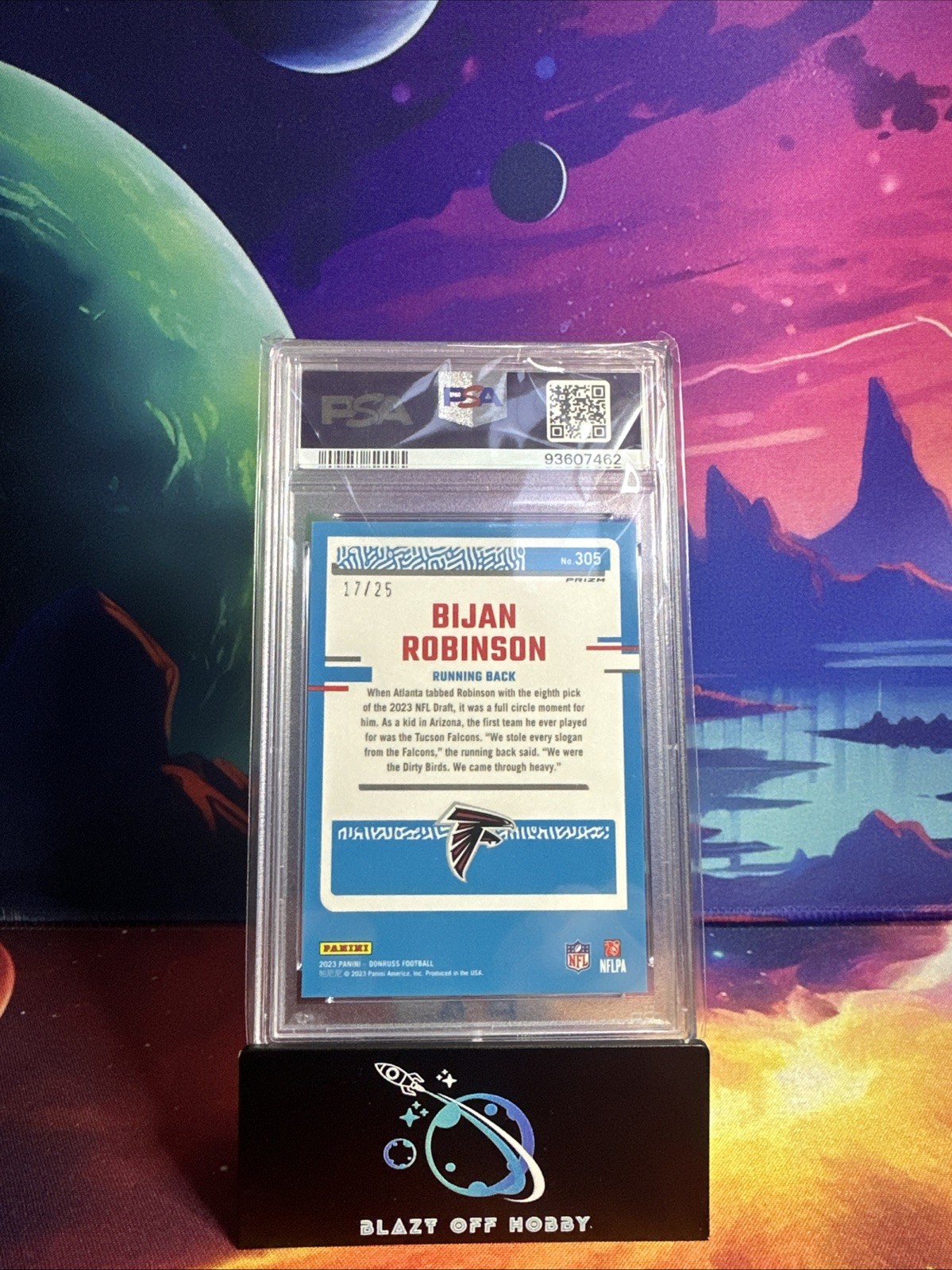 2023 PANINI DONRUSS OPTIC PREV-BLACK PANDORA #305 BIJAN ROBINSON RC /25 PSA10