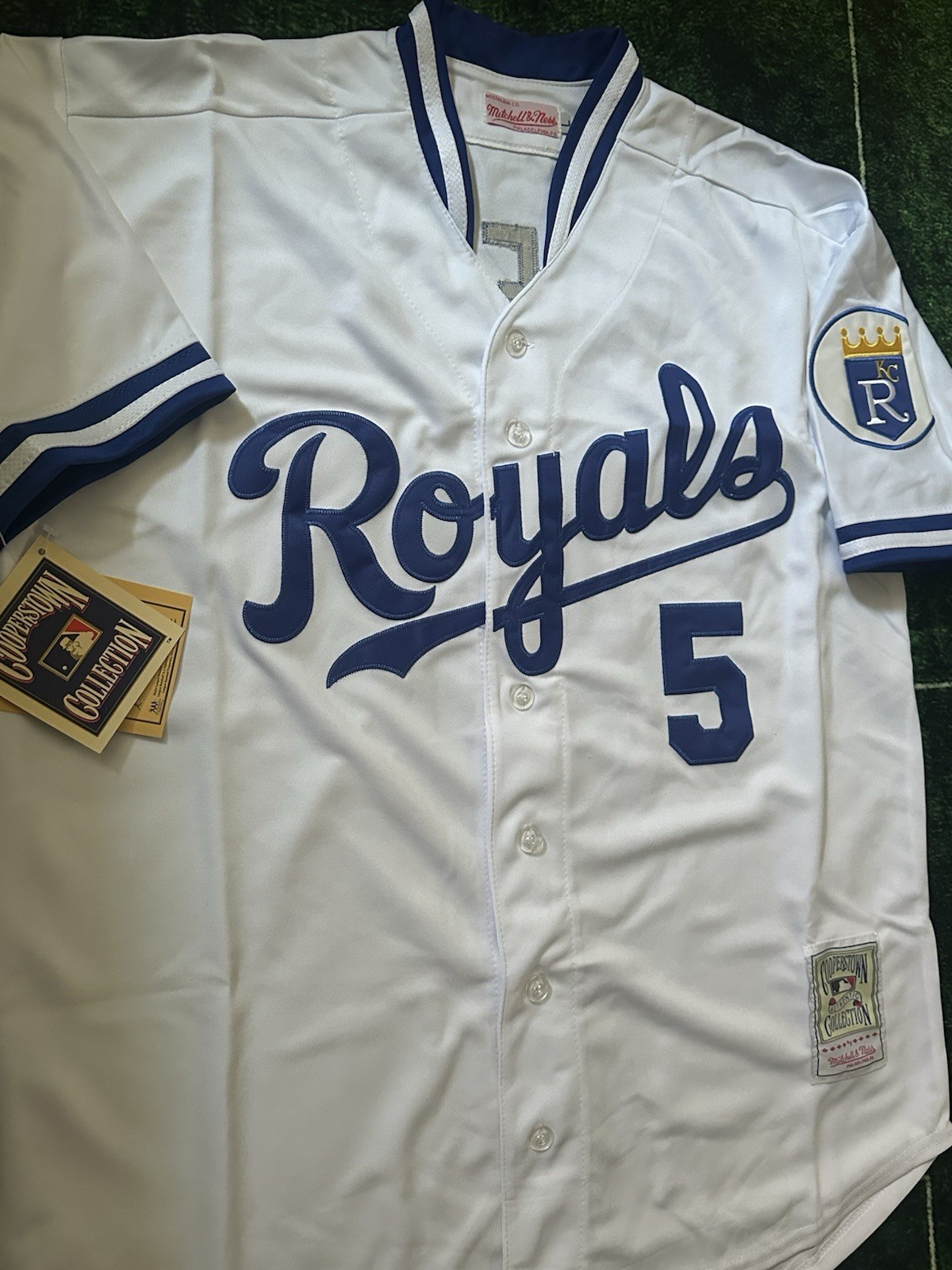 George Brett Kansas City Royals Home White M&N Throwback Baseball Jersey Size L