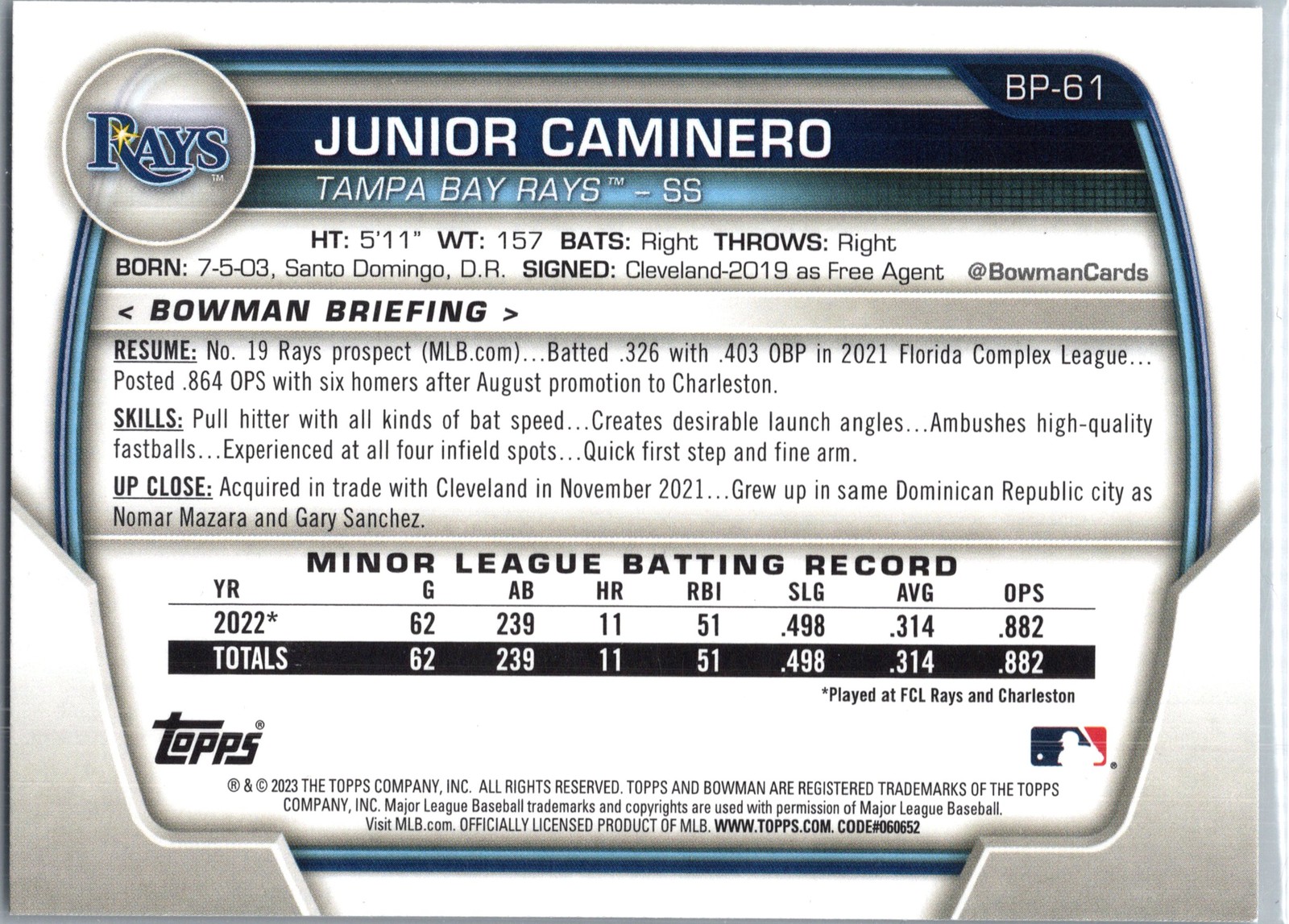 2023 Bowman 1st Edition #BPPF-61 Junior Caminero