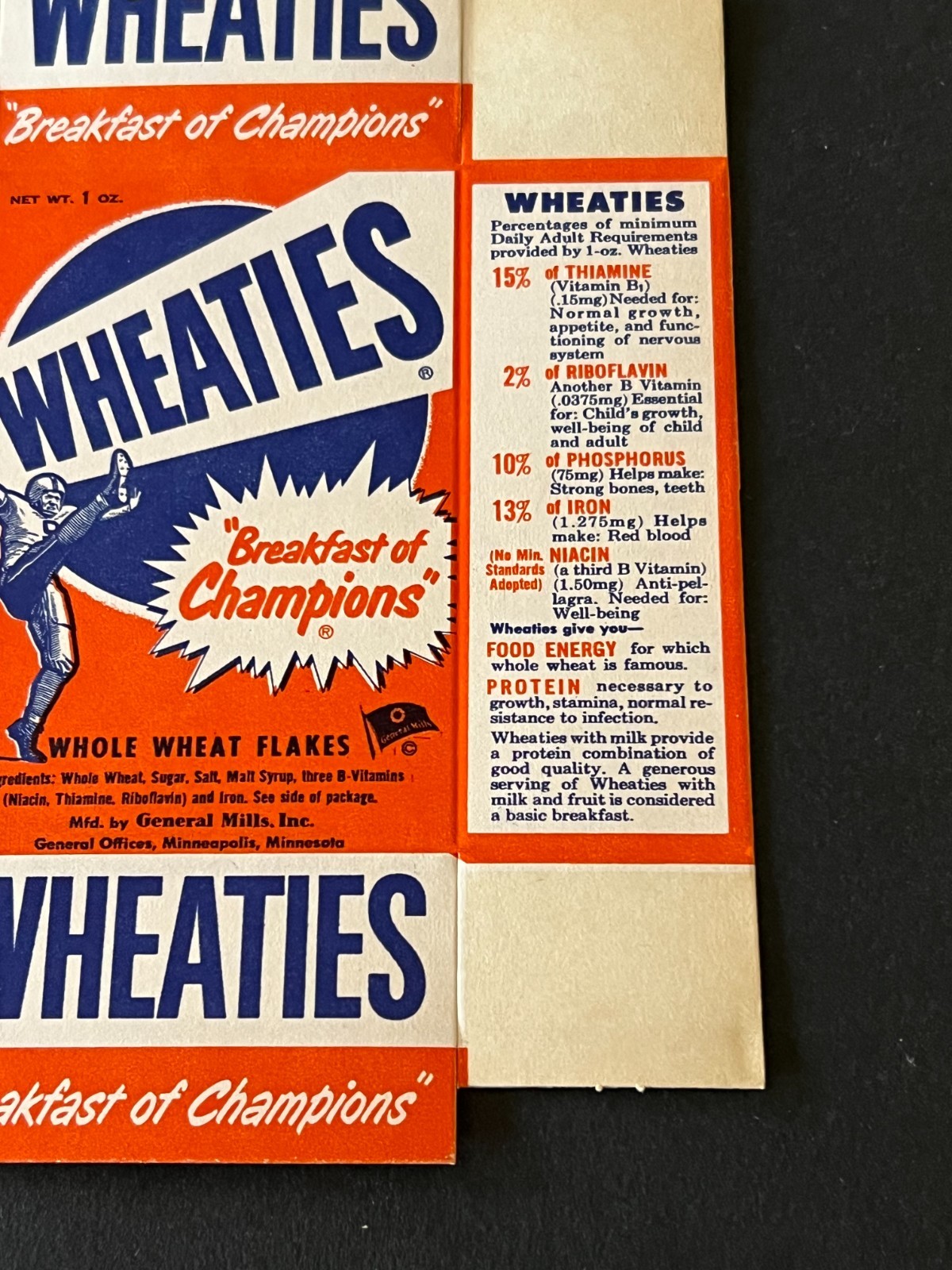 1951 Wheaties Bob Feller- never assembled flat box– Cleveland Indians–exmt