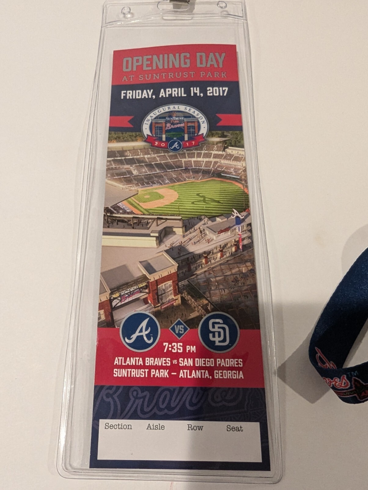 Atlanta Braves First Opening Day Commemorative Ticket Lanyard SGA SunTrust Park