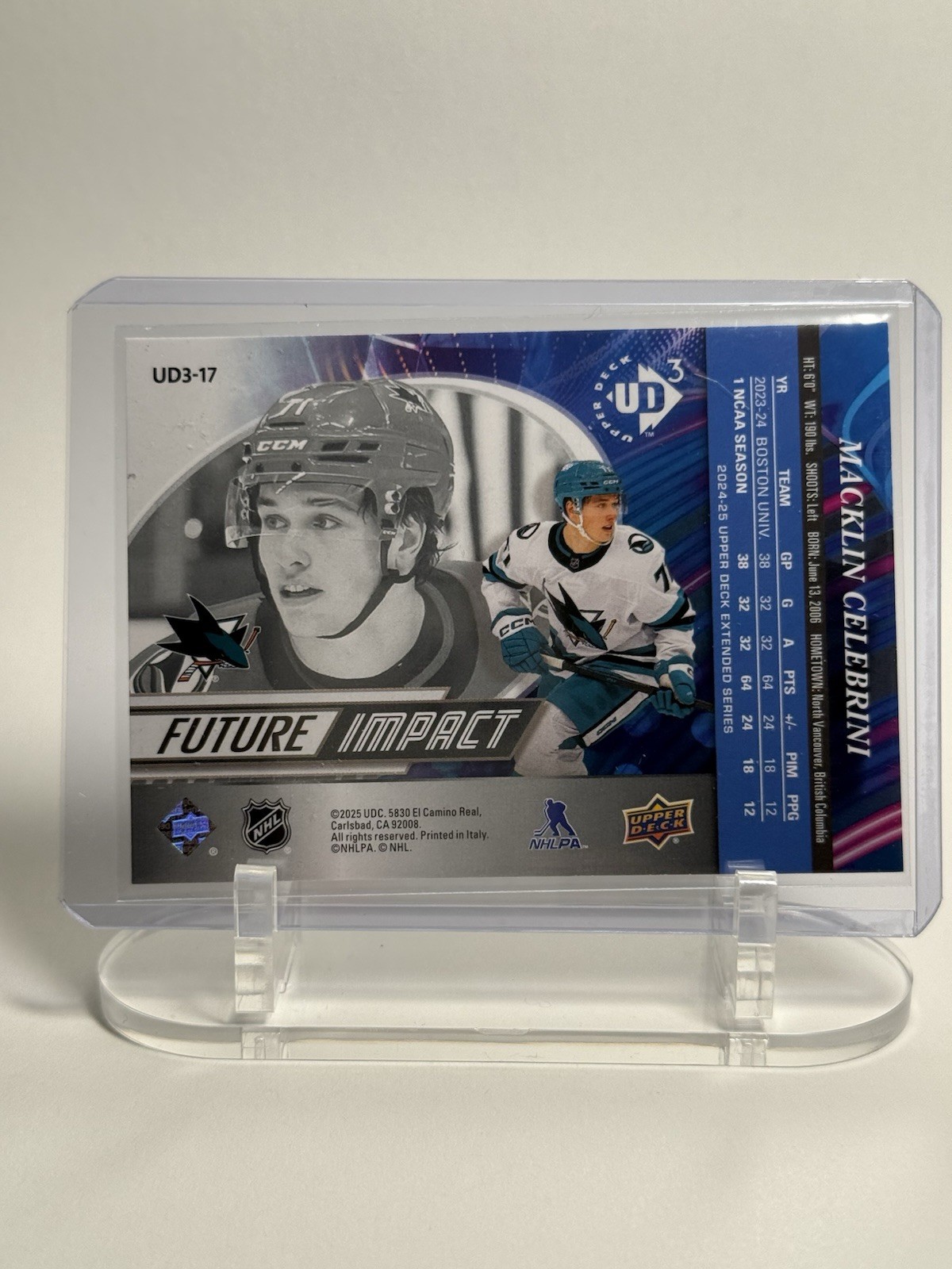 2024-25 Upper Deck Extended Series – Ud3 Macklin Celebrini #UD3-17 (RC)