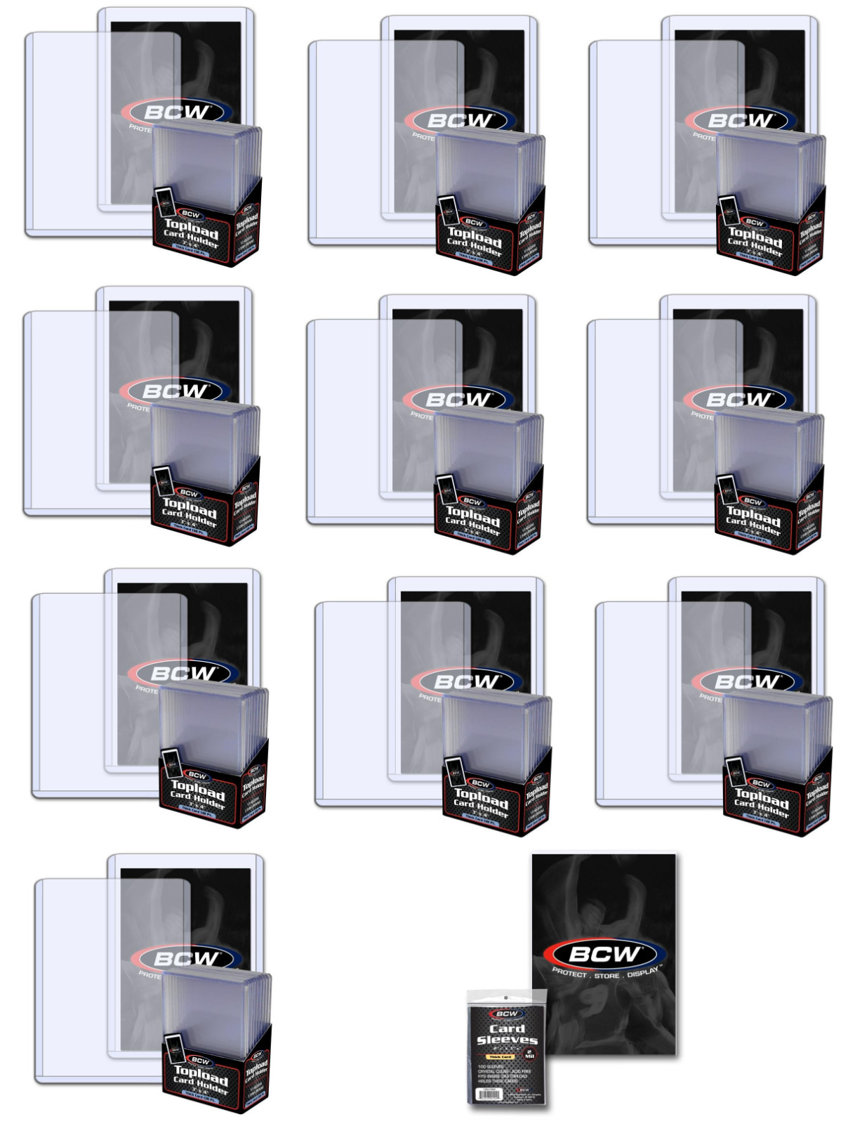 (100 Count) BCW Thick 138pt Toploader Card Holders Plus 100 Thick Sleeves 3.5 mm