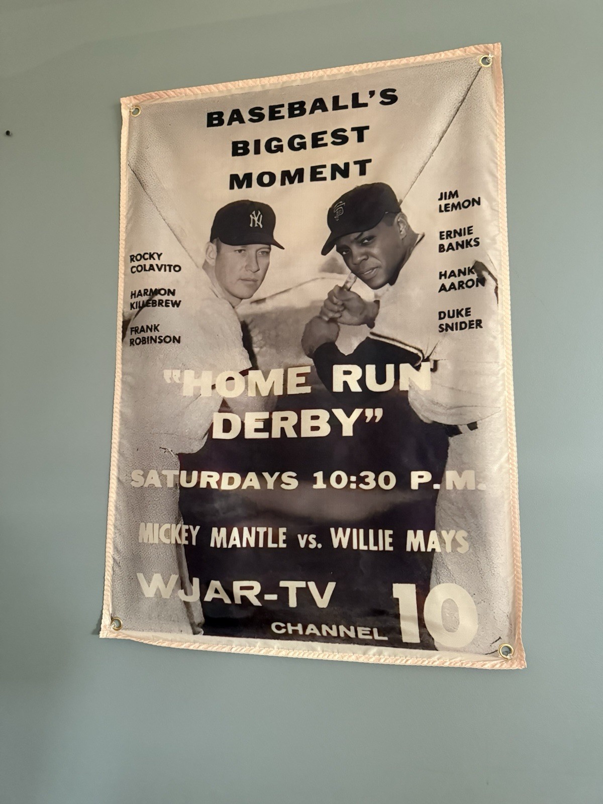 RARE Mickey Mantle & Willie Mays Stitched Banner 24×36 HR Derby Classic Poster
