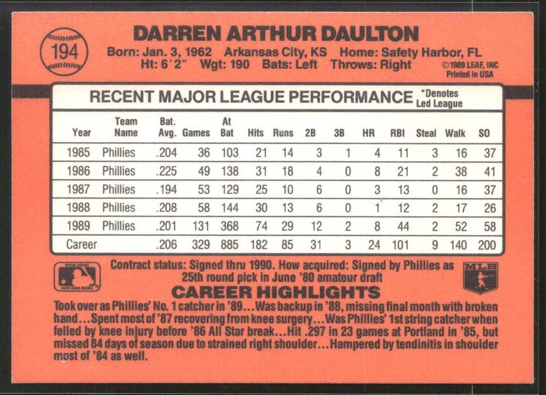 1990 Donruss #194c Darren Daulton AUTO