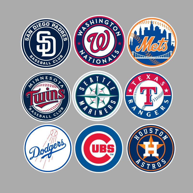 Complete 30 MLB Baseball Teams Logo Decals Stickers for Luggage/Laptop