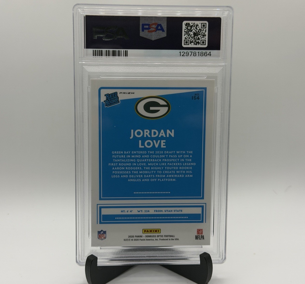 Panini 2020 Donruss Optic Jordan Love Packers #154 Holo Rated Rookie PSA 9