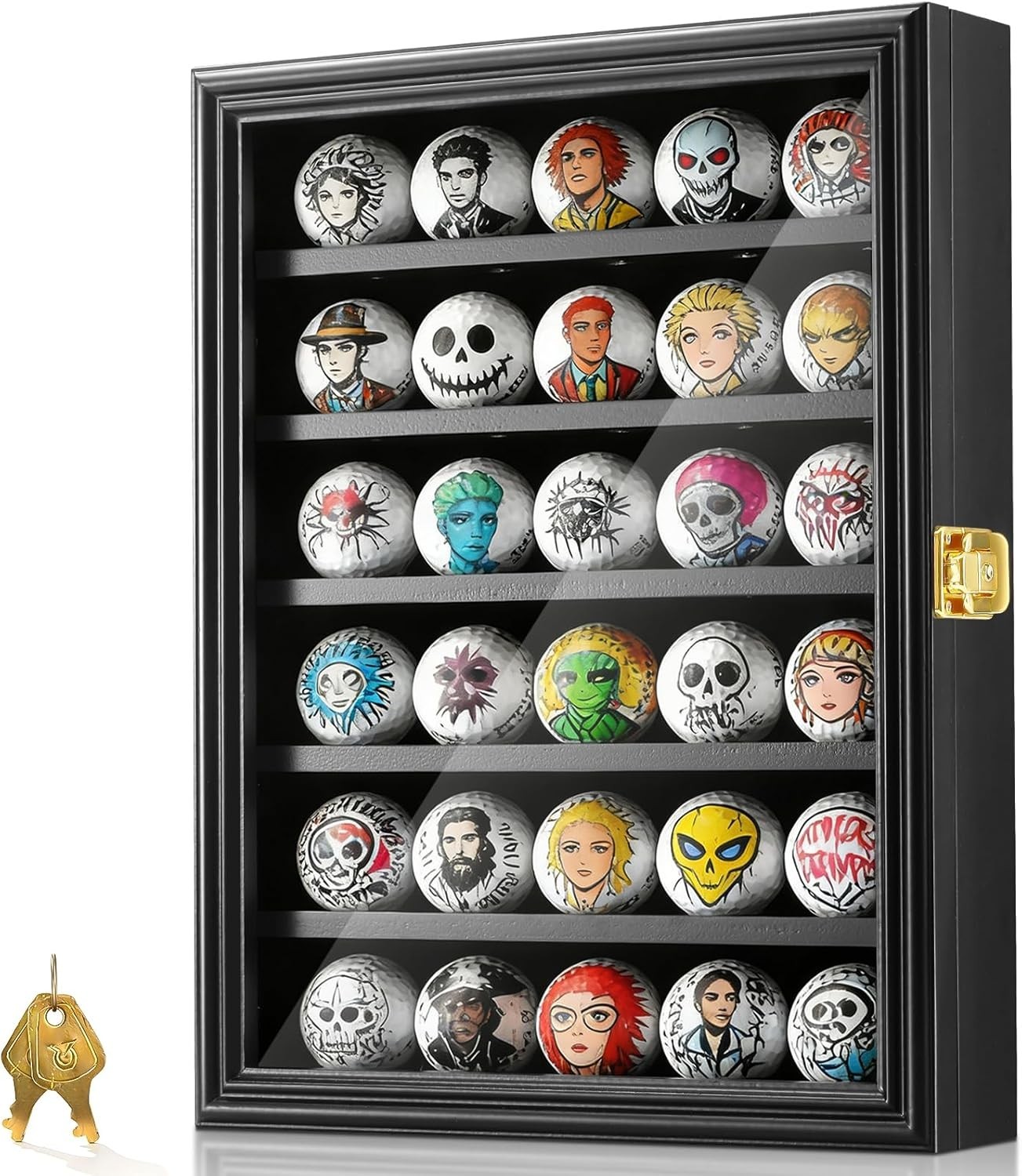 Showcase Your Treasures: Golf Ball Display Case with Velvet Shelves & Key Lock