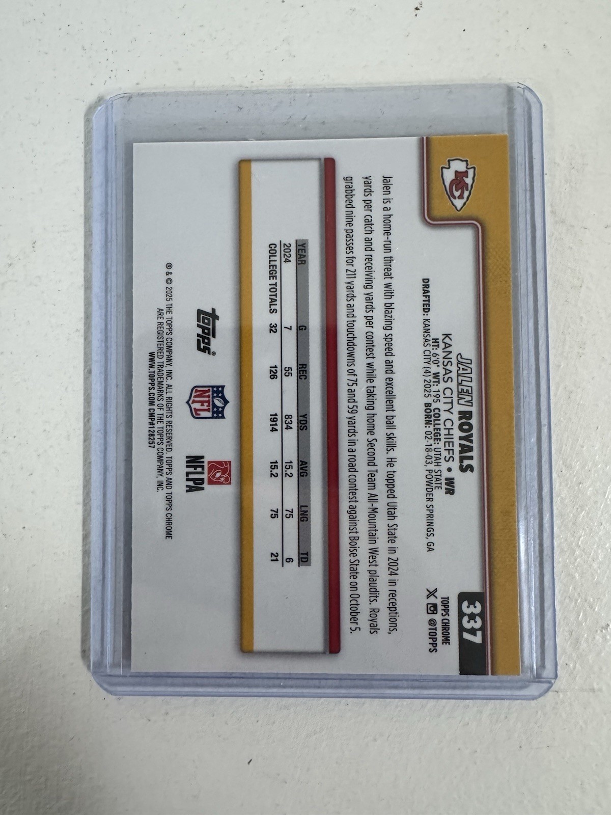 2025 Topps Chrome – Rookies Jalen Royals #337 Aqua Refractor /199 (RC)