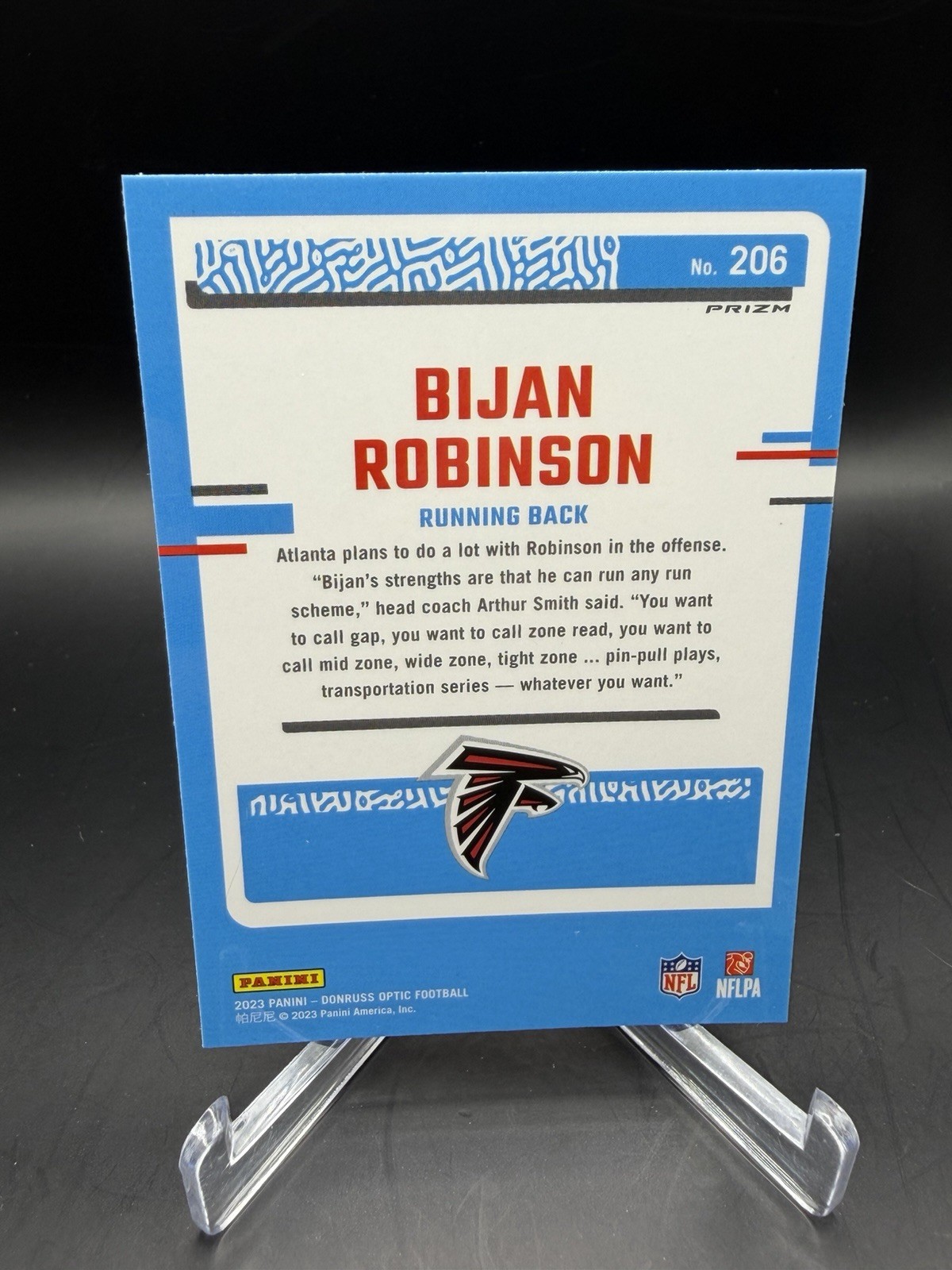 2023 Panini Donruss Optic – Rated Rookie Bijan Robinson #206 Purple Shock Prizm