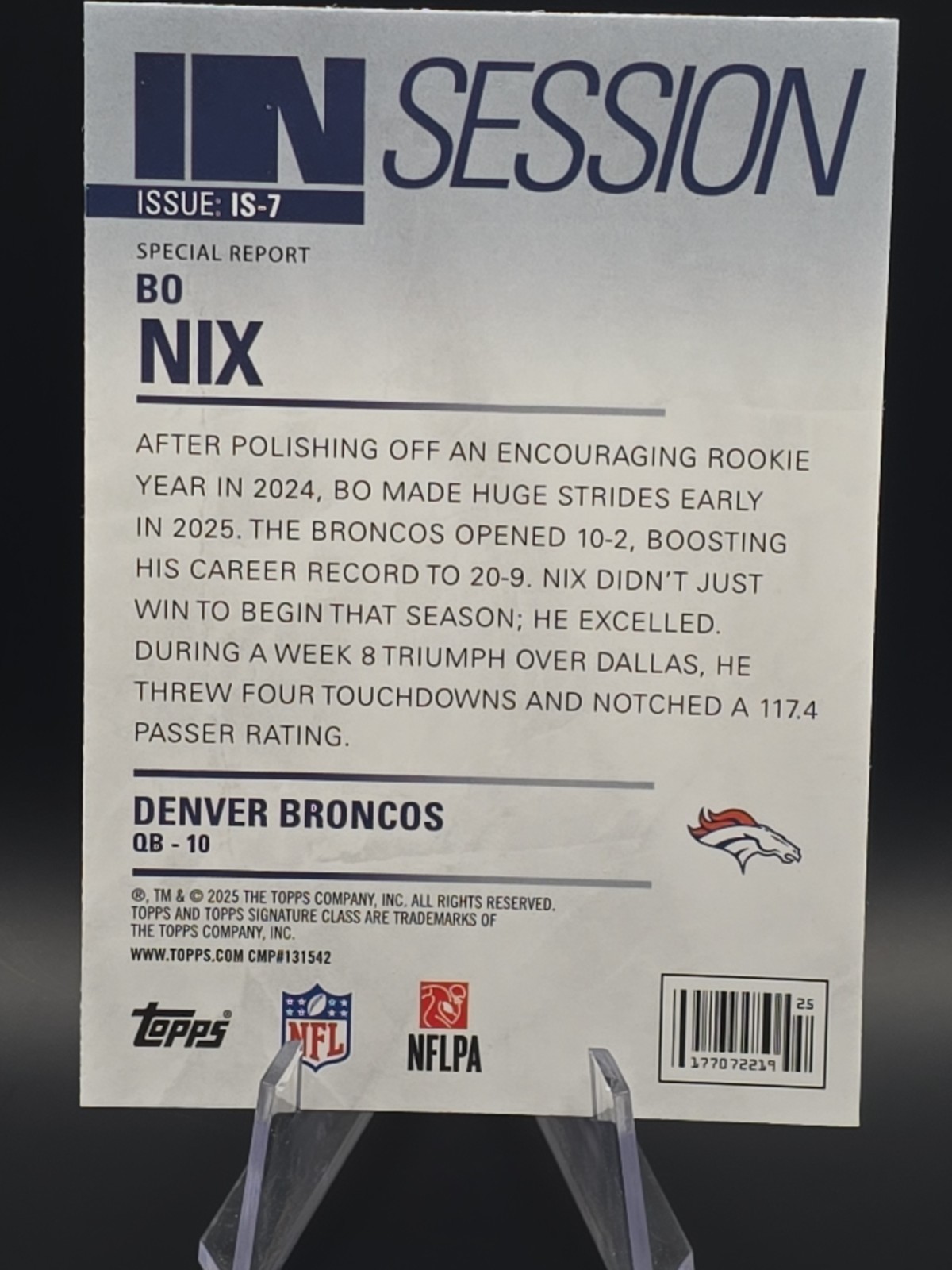 2025 Topps Signature Class Football Bo Nix #IS-7 In Session Denver Broncos