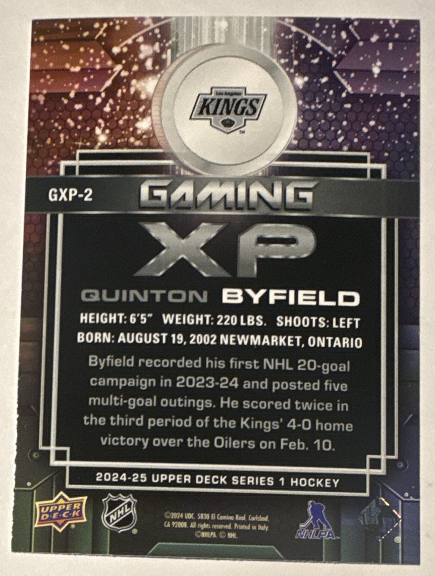 Upper Deck Gaming XP 2024-25 Series 1 Quinton Byfield Kings GXP-2