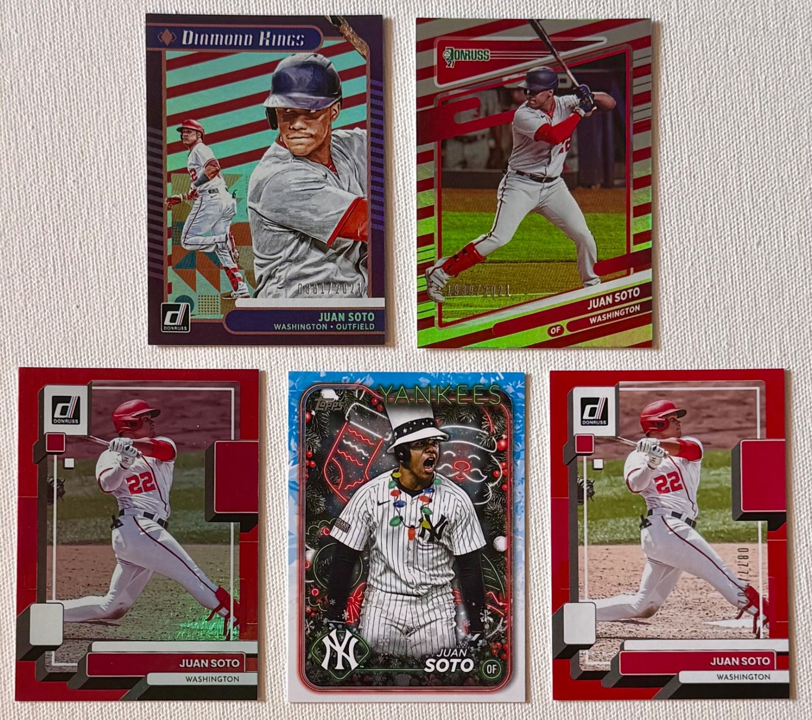 (5) Juan Soto HOF LOT Topps Holiday SP Necklace Donruss RED /2021 Holo /2022 DK