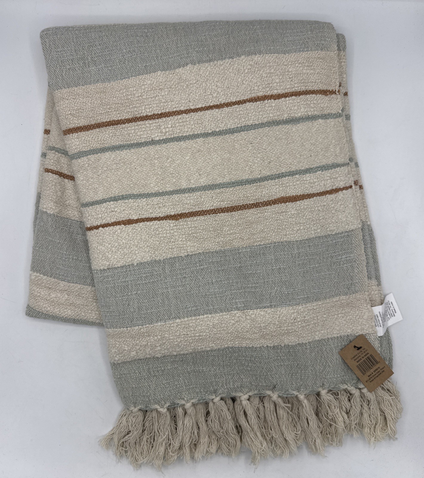 Creative Co-Op Woven Cotton Blend Throw with Stripes 60″ L X 50″ W, Cream