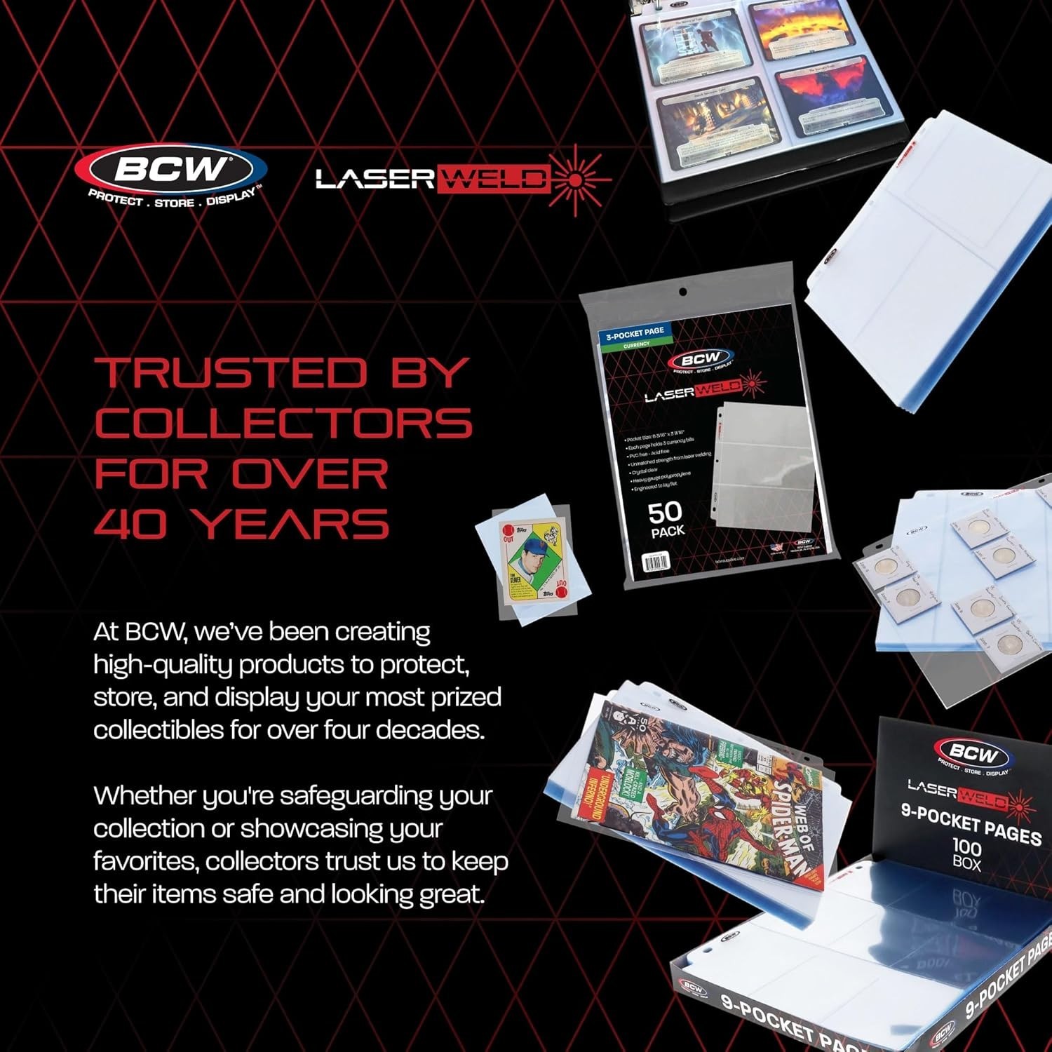 LaserWeld 100 Pack of 9 Pocket Trading Card Sleeves – Crystal Clear Protection
