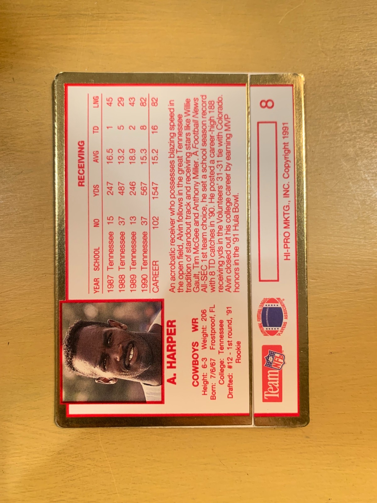 1991 Action Packed Rookies – Alvin Harper #11G Gold (RC) Dallas Cowboys WR