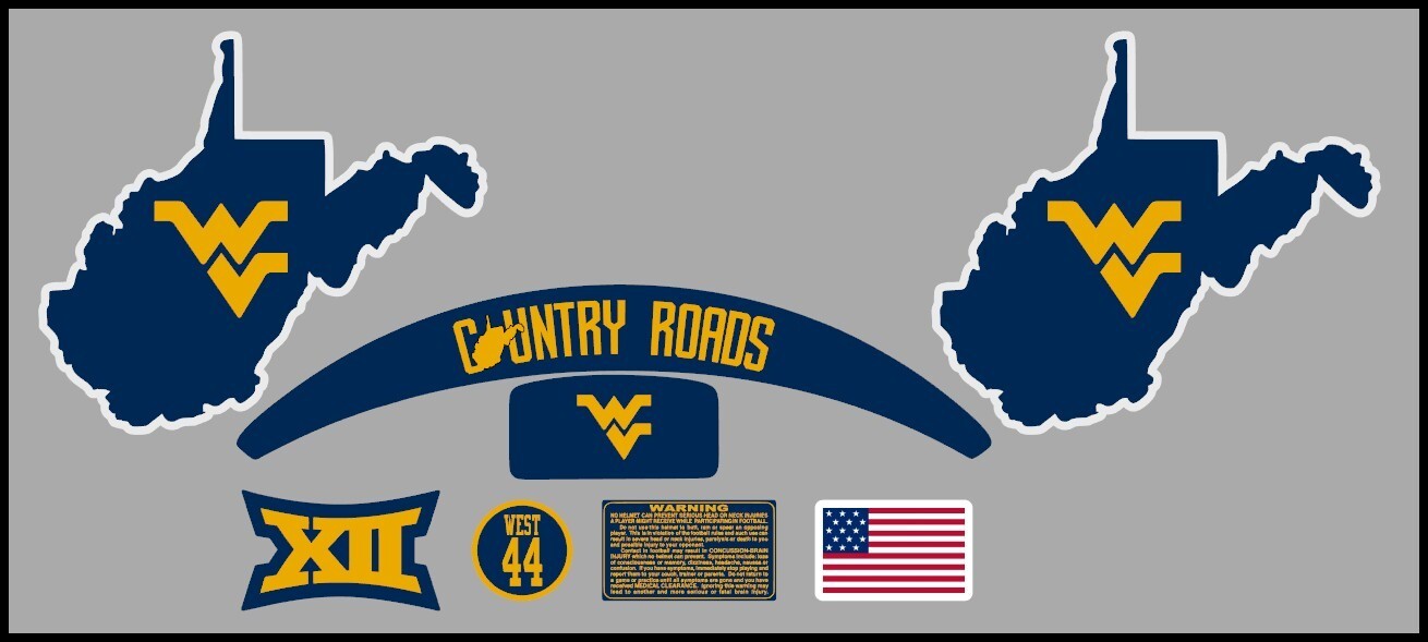 West Virginia Mountaineers Mini Helmet Alternate Decals – 6 designs to choose