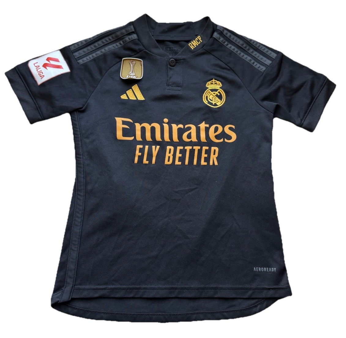 Real Madrid Tchouameni RMCF Adidas Black Emirates Fly Better Jersey Youth 9-10Y