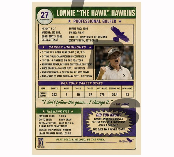 2026 STCC Lonnie Hawkins The Hawk Will Ferrell Custom golf card