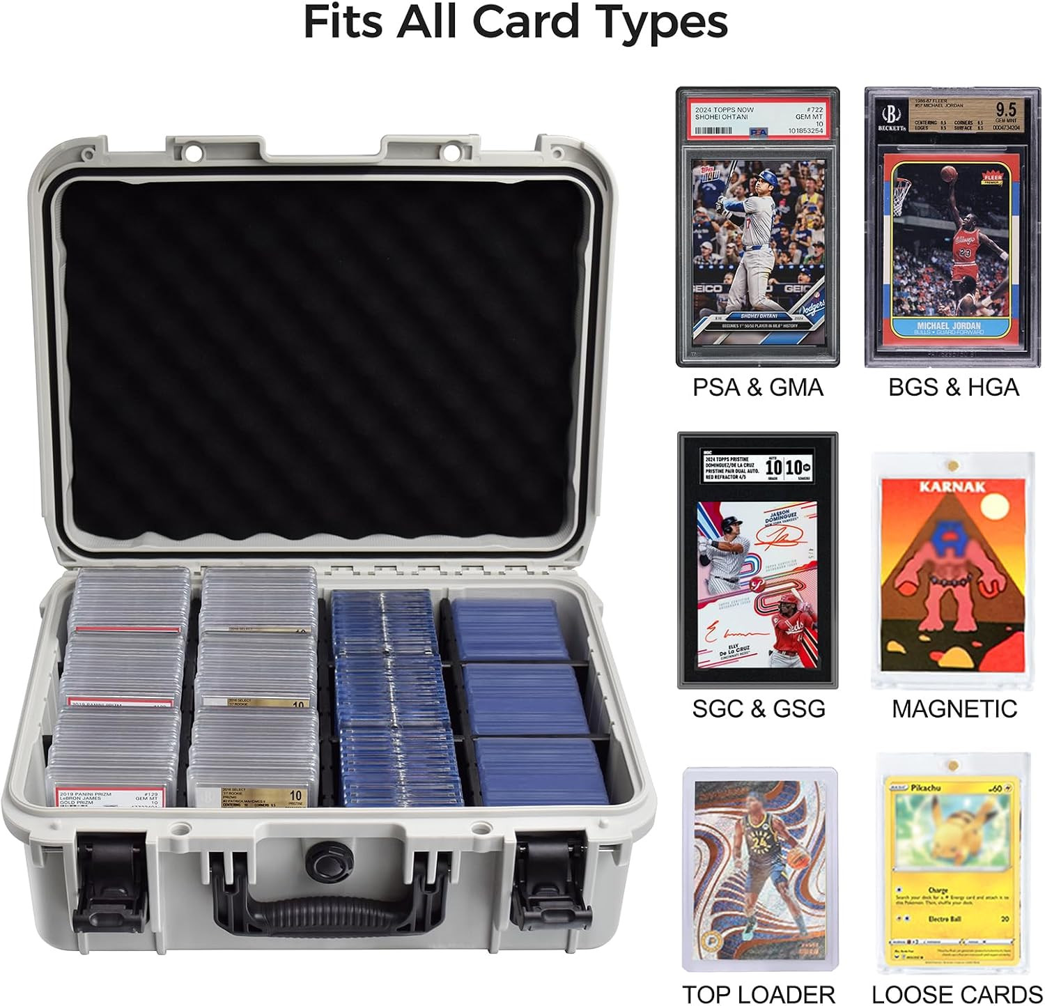 Graded Card Case Storage Box, XL Baseball Trading Card Box with 8 Adjustable Div