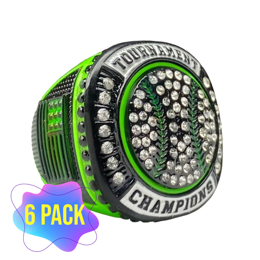6 or 12 Pack Baseball Softball Championship Trophy Ring Award Prize Green Black