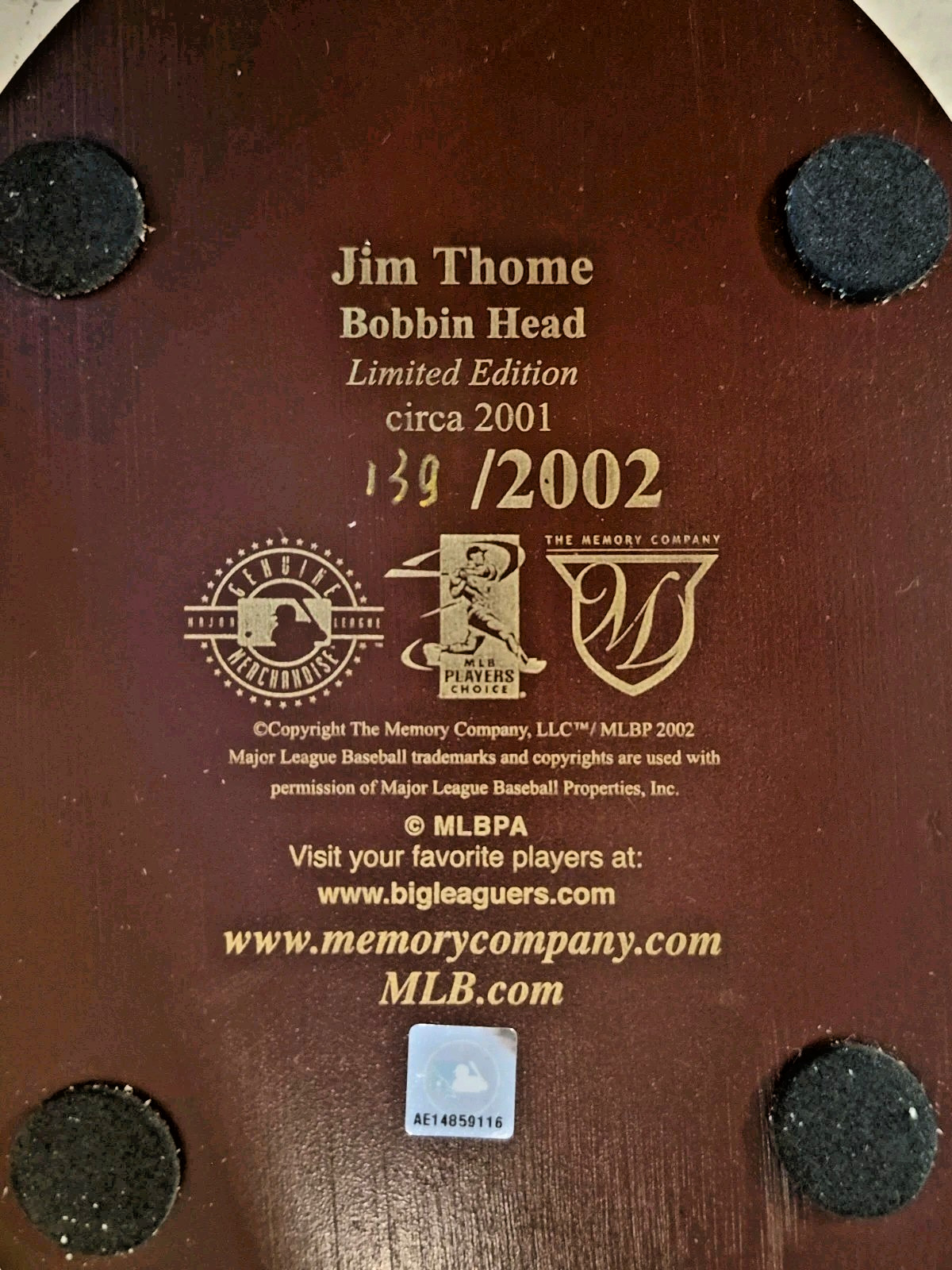 Jim Thome Cleveland Indians 2002 Memory Company Limited Edition Bobbin Head NEW