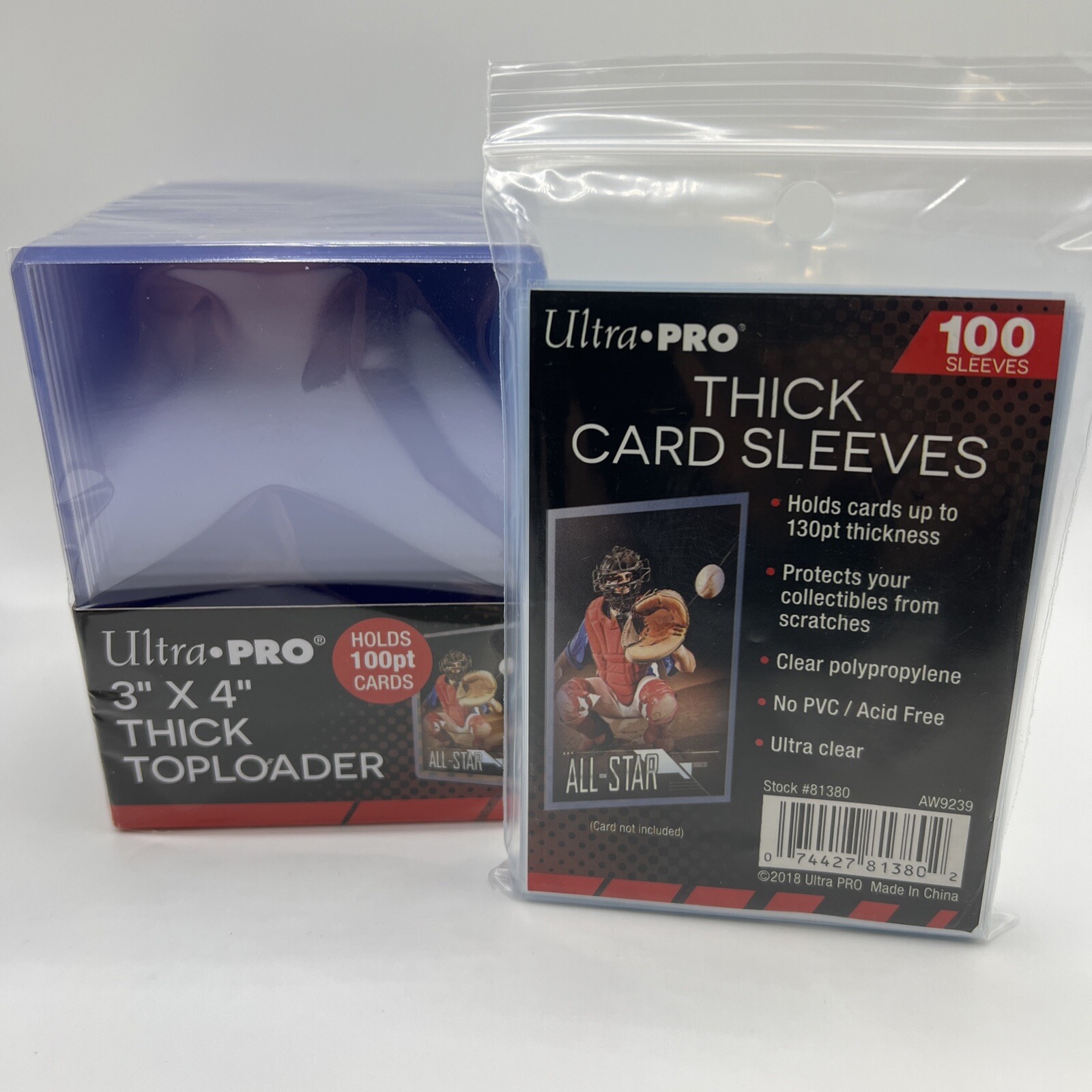 Ultra Pro 3X4 100pt Point Toploaders 1 Pack of 25 and 100 Thick Sleeves