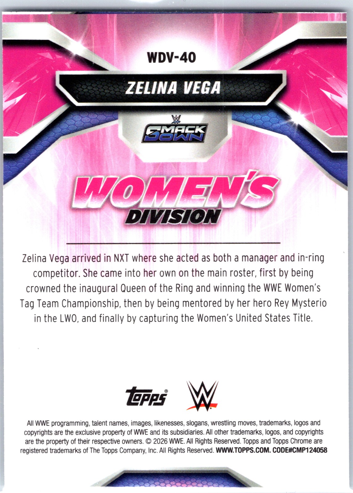 2026 Topps Chrome WWE #WDV-40 Zelina Vega Women’s Division