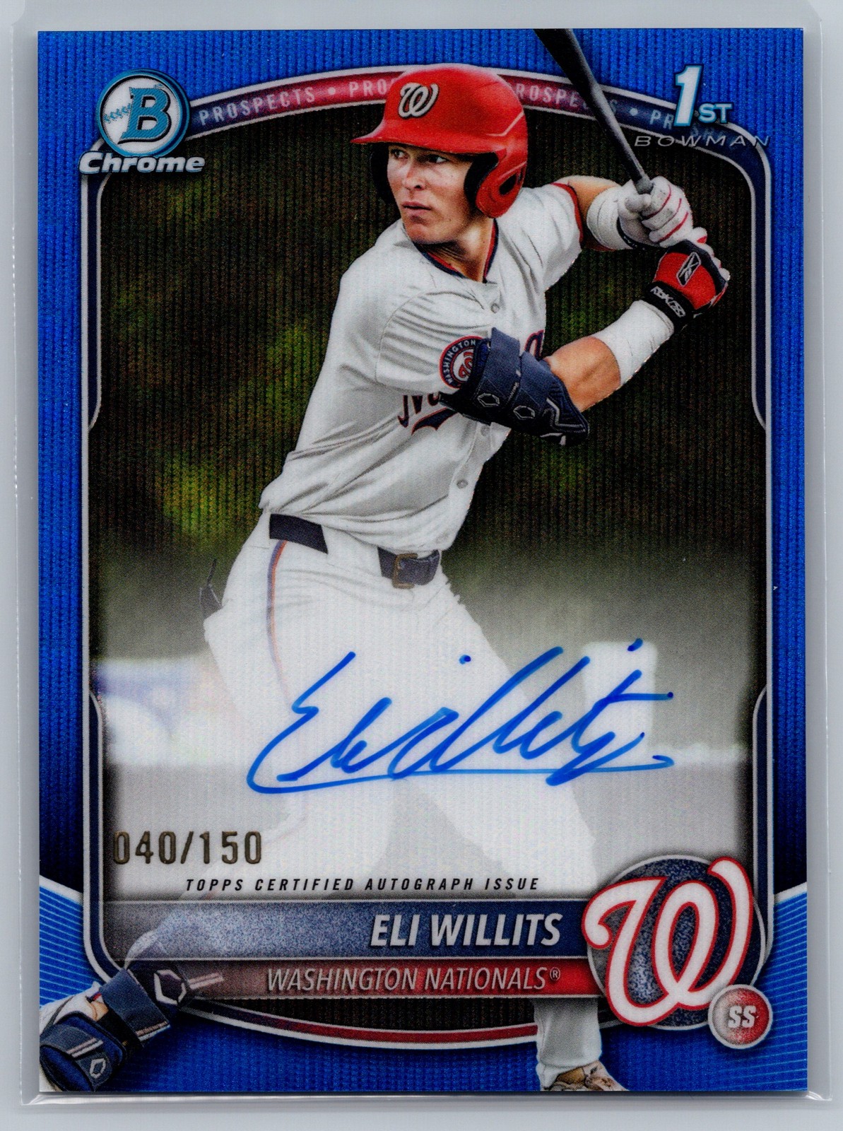 Eli Willits 1st AUTO Blue Wave Refractor /150 2025 Bowman Draft CPA-EW Nationals