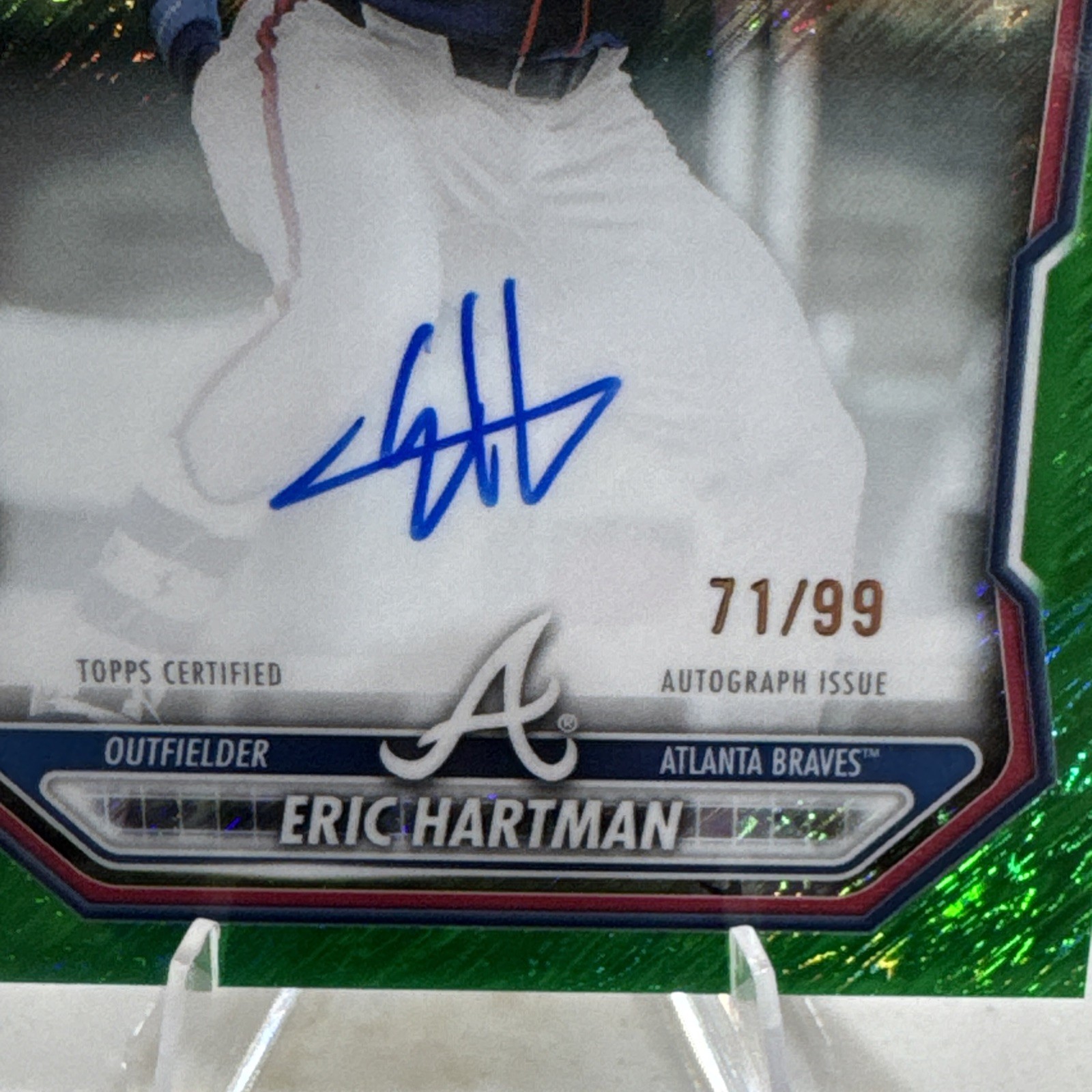 2026 Bowman Chrome Green Shimmer Autograph Eric Hartman 71/99 Braves