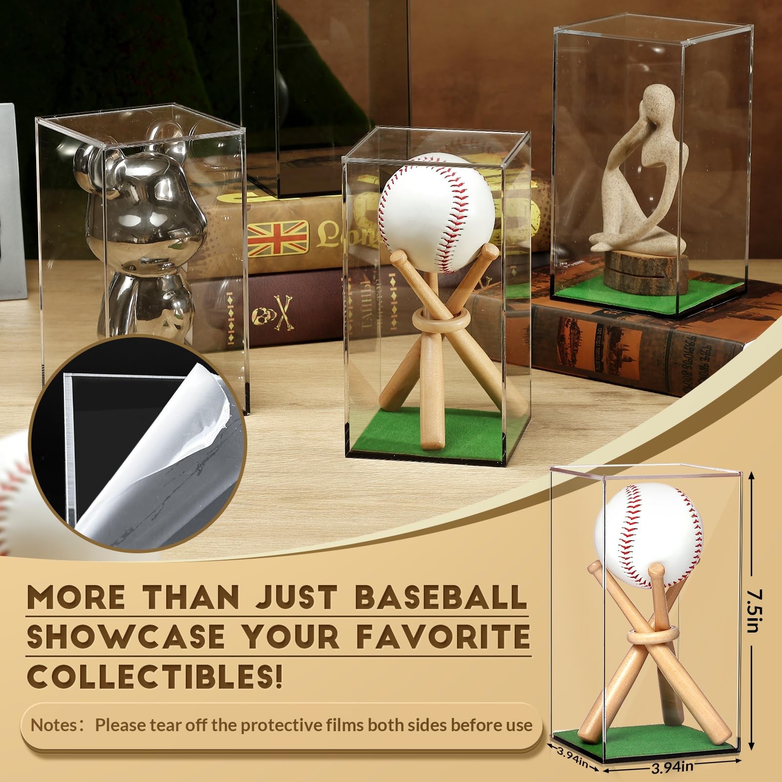 Baseball Display Case with Wood Stand Clear Acrylic Stable & Secure Game Ball…