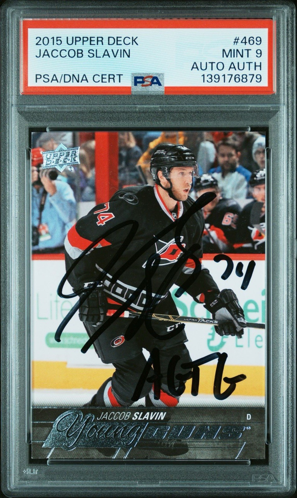 2015-16 Upper Deck Young Guns Jaccob Slavin #469 (RC) Autographed PSA 9