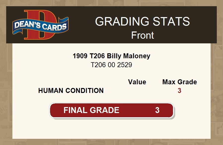 1909 T206 Billy Maloney Eastern League – Rochester 3 – VG
